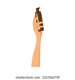 illustration of Woman's hands with different cosmetic products in bottles