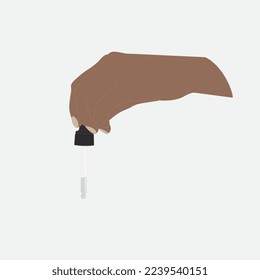 Illustration of woman's hands with serum pipette. A drop of liquid is dripping from a pipette.