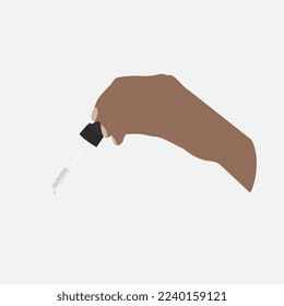 Illustration of woman's hands with serum pipette. A drop of liquid is dripping from a pipette.