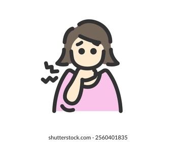 Illustration of a woman's icon (color line drawing) with a sore throat.