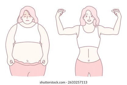 Ilustração de uma impressionante jornada de transformação de aptidão através da dedicação e do esforço