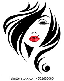 illustration of woman's with long hair icon, logo of woman's face on white background, vector