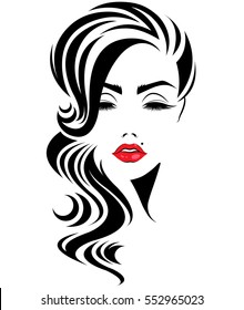 illustration of woman's with long hair icon, logo women face on white background, vector