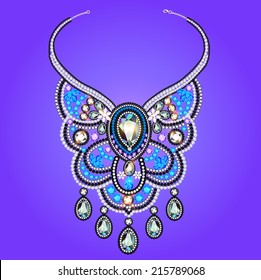 illustration a woman's necklace of precious stones on a purple background