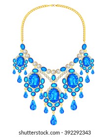 illustration of a woman's necklace with precious stones