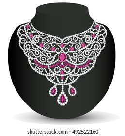 illustration of a woman's necklace with precious stones