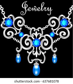 illustration of a woman's necklace with precious stones