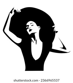 Illustration of a woman's silhouette with style and wearing a hat. Icons and logos with white background