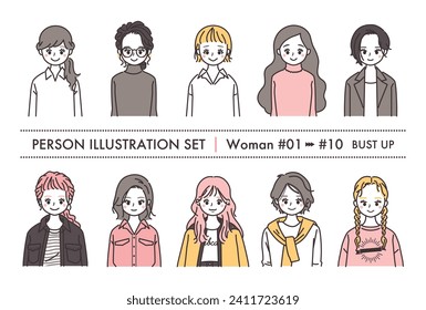 Illustration of a woman's upper body
10 patterns