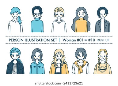 Illustration of a woman's upper body
10 patterns