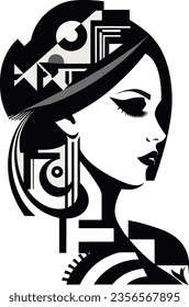 ilustración de mujeres en abstracto, negro y blanco, vector geométrico estilo Art Deco.