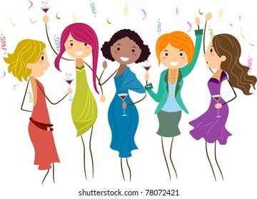 Illustration of Women at a Bachelorette Party