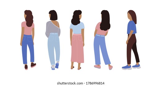 Ilustración de mujeres de la espalda.
Ilustración vectorial en un estilo plano