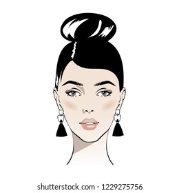 Illustration Women Bun Hair Style Icon Stock Vector (Royalty Free ...