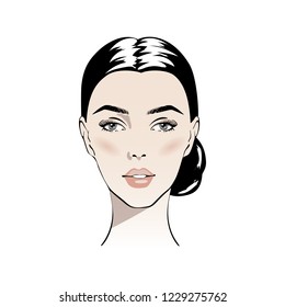 illustration of women bun hair style icon, logo women face on white background, vector. icon beauty woman with luxurious cute bun hairstyle. Idea for card typography vector.