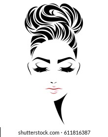 illustration of women bun hair style icon, logo women face on white background, vector