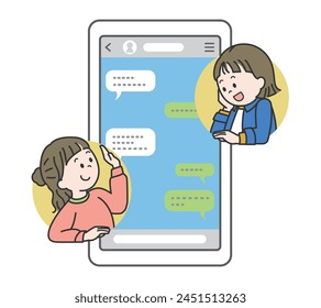 Illustration of women communicating via smartphone