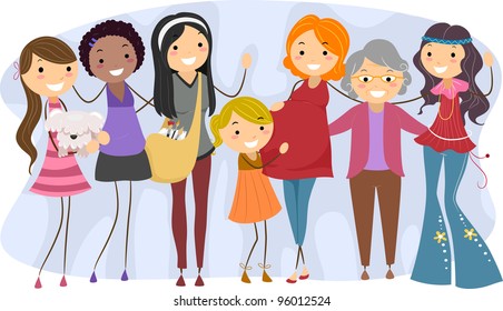 Illustration Of Women From Different Generations