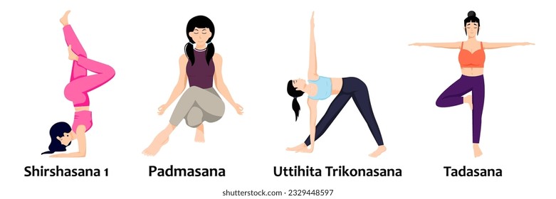 Illustration of women doing yoga pose exercises