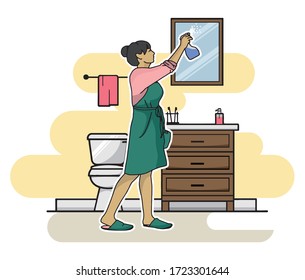 Illustration of women dusting in the house, toilet & office room 