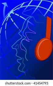 Illustration of women enjoy music with headphone	