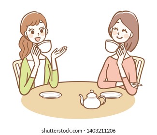 Illustration of women enjoying tea time