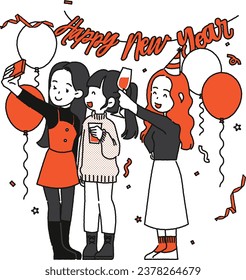 ilustración de mujeres que disfrutan de fiestas de fin de año