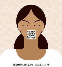 Ilustración de un rostro de mujer con código QR pegado en él