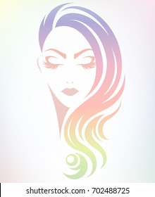 illustration of women hair color style icon, logo women on color background, vector