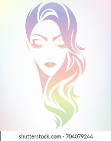 illustration of women hair color style icon, logo women on color background, vector