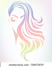 illustration of women hair color style icon, logo women on color background, vector