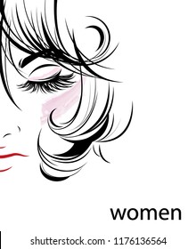 illustration of women hair style icon, logo women face on white background, vector