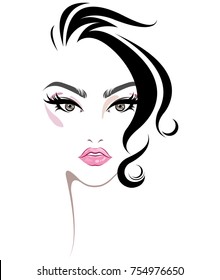 illustration of women hair style icon, logo women face makeup on white background, vector