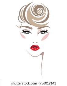 illustration of women hair style icon, logo women face makeup on white background, vector