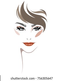 illustration of women hair style icon, logo women face makeup on white background, vector