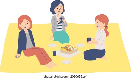 Illustration of women having a picnic