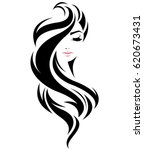 illustration of women long hair style icon, logo women face on white background, vector