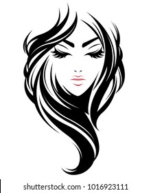 illustration of women long hair style icon, logo women face on white background, vector