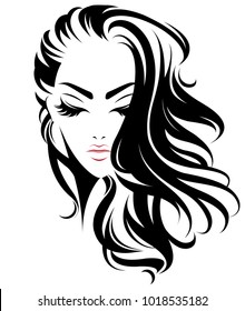 illustration of women long hair style icon, logo women face on white background, vector