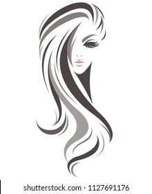 illustration of women long hair style icon, logo women face on white background, vector