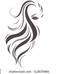 illustration of women long hair style icon, logo women face on white background, vector