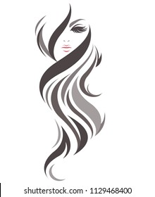 illustration of women long hair style icon, logo women face on white background, vector