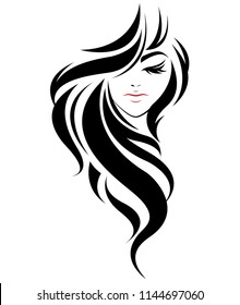 illustration of women long hair style icon, logo women face on white background, vector