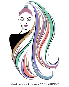 Illustration Women Long Hair Style Icon Stock Vector (Royalty Free ...