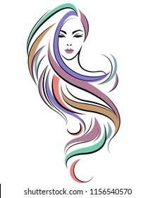 illustration of women long hair style icon, logo women face on white background, vector