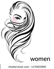 illustration of women long hair style icon, logo women face on white background, vector