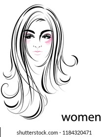 illustration of women long hair style icon, logo women face on white background, vector