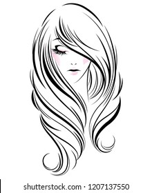 illustration of women long hair style icon, logo women face on white background, vector