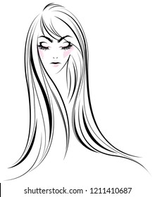 illustration of women long hair style icon, logo women face on white background, vector