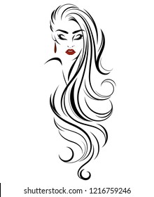 illustration of women long hair style icon, logo women face on white background, vector